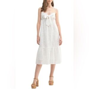 Lush White Midi Dress with Bow Detail